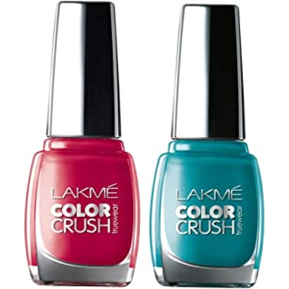 Lakme True Wear Color Crush Nail Color, Red 24, 9ml & Lakme True Wear Color Crush Nail Color, Blue 27, 9ml