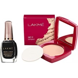 Lakme Insta Eye Liner, Black, Water Resistant, Long-Lasting, 9 ml & LAKMÉ Face It Compact, Pearl, 9 g