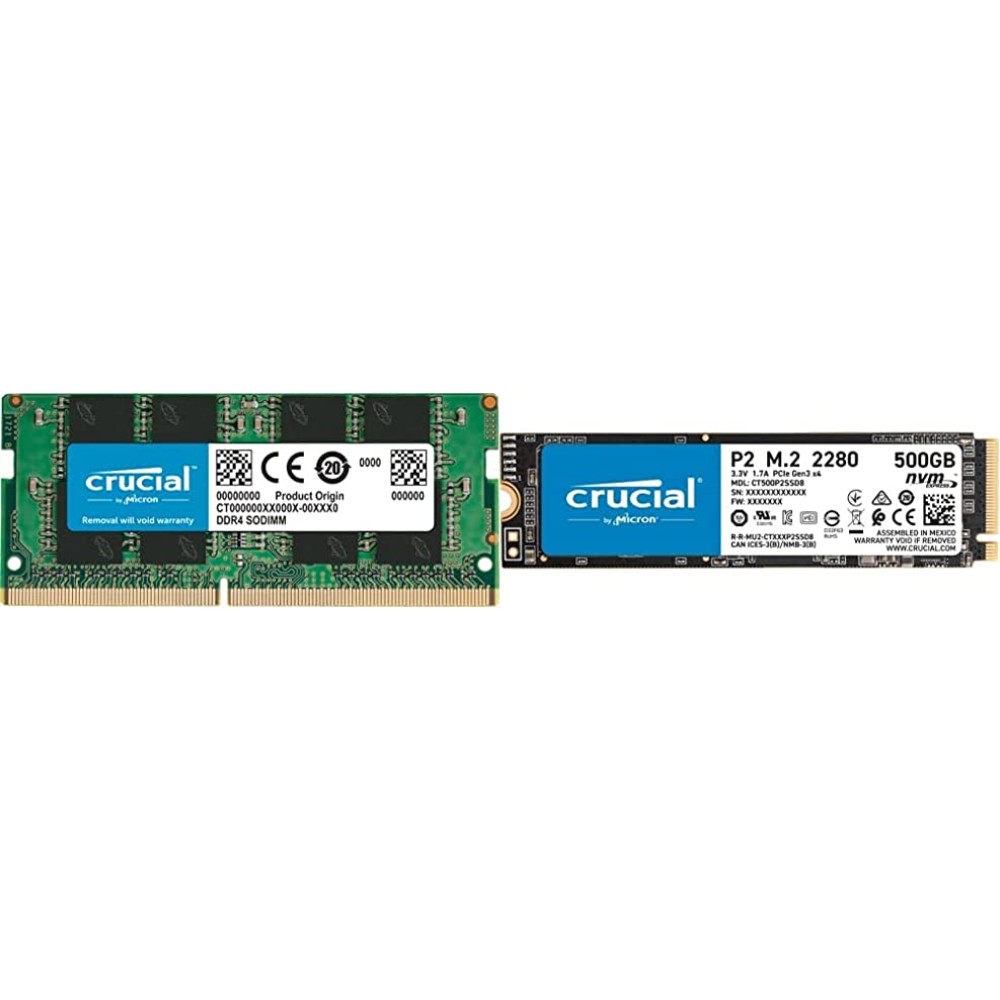 Crucial RAM 32GB DDR4 3200MHz CL22 (or 2933MHz or 2666MHz) Laptop Memory CT32G4SFD832A & P2 500GB 3D NAND NVMe PCIe M.2 SSD Up to 2400MB/s - CT500P2SSD8