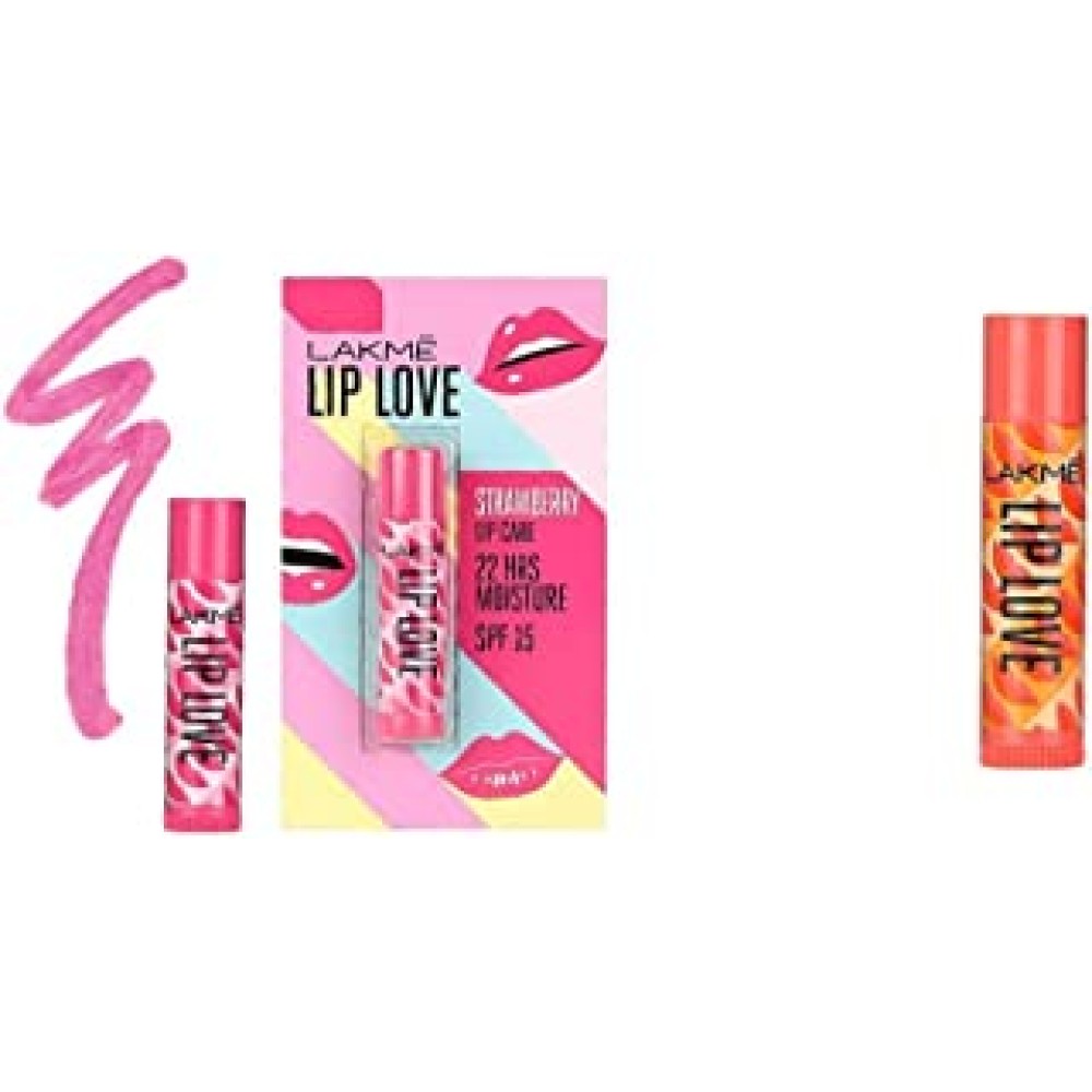 Lakme Lip Love Chapstick, Strawberry, 4.5g and Lakme Lip Love Chapstick Mango, 4.5 g