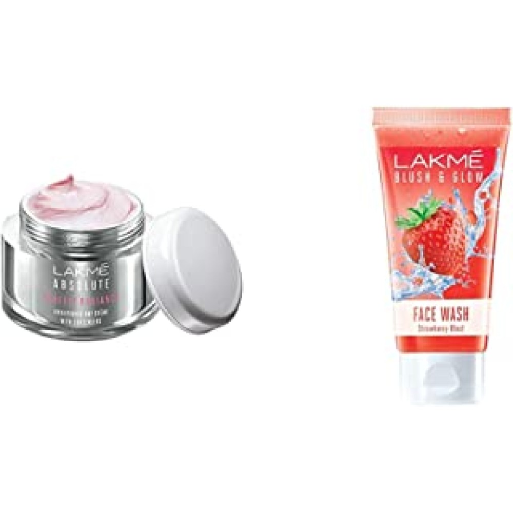 LAKMÉ Absolute Perfect Radiance Skin Brightening Day Crème, 28 g & Blush & Glow Strawberry Freshness Gel Face Wash With Strawberry Extracts, 100 g