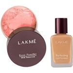 Lakme Rose Loose Face Powder 40 g & LAKMÉ Perfecting Liquid Foundation, Coral, 27 ml