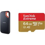 SanDisk 2TB Extreme Portable SSD 1050MB/s R, 1000MB/s W,Upto 2 Meter Drop Protection & TypeC Smartphone Compatible, 5Y Warranty, External SSD & Extreme microSD UHS I Card 64GB