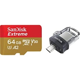 SanDisk Extreme microSD UHS I Card 64GB for 4K Video on Smartphones,Action Cams 170MB/s Read,80MB/s Write & Ultra Dual 64 GB USB 3.0 OTG Pen Drive (Black)