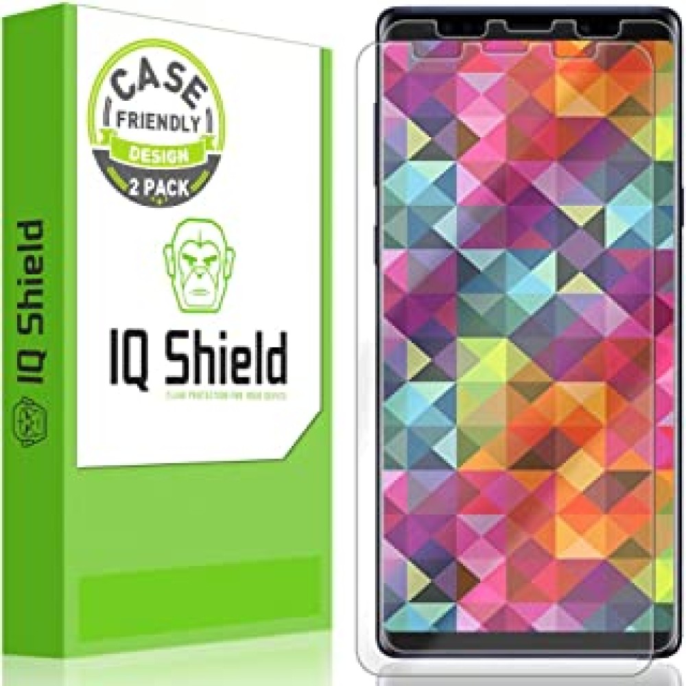 samsung iqshield liquidskin full screen coverage (except edges) hd anti-bubble case friendly screen protector for samsung galaxy note 9, pack of 2