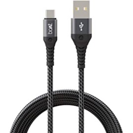 Boat Micro USB 550 Stress Resistant, Tangle-Free, Sturdy Cable with 3A Fast Charging & 480Mbps Data Transmission, 10000+ Bends Lifespan and Extended for Smartphone (Mercurial Black, 1.5M Length)
