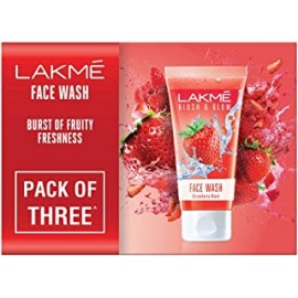 LAKMÉ Blush and Glow Strawberry Combo Face Wash With Fruit Extracts, 100 g (Pack of 3)