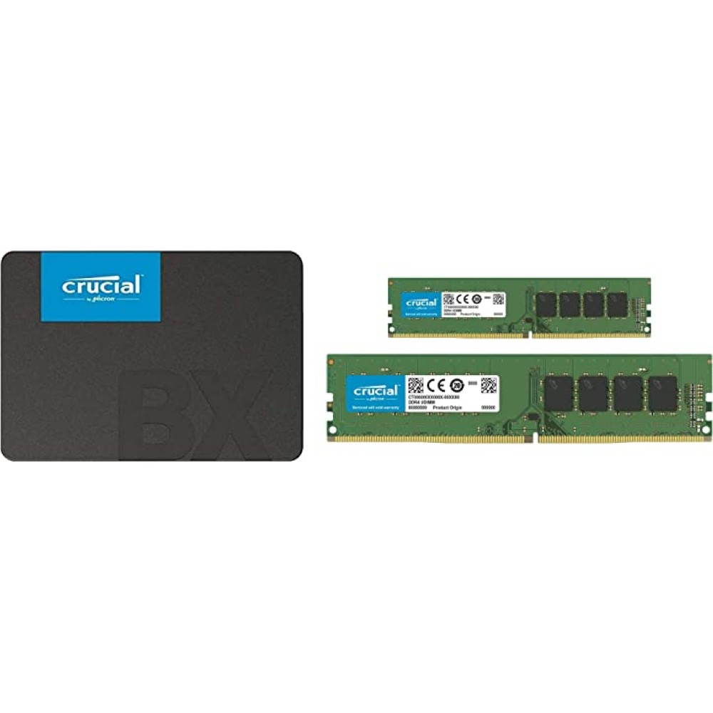 Crucial BX500 480GB 3D NAND SATA 6.35 cm (2.5-inch) SSD (CT480BX500SSD1) & RAM 8GB DDR4 2666 MHz CL19 Desktop Memory CT8G4DFRA266 & RAM 4GB DDR4 2666 MHz CL19 Desktop Memory CT4G4DFS8266