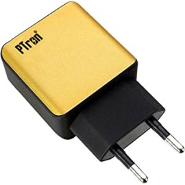 PTron Electra Fast Charger 2.4A Dual USB Port Battery Charger Travel Charger Adapter for Cellular Phones, MP3 Players (Black-Gold)