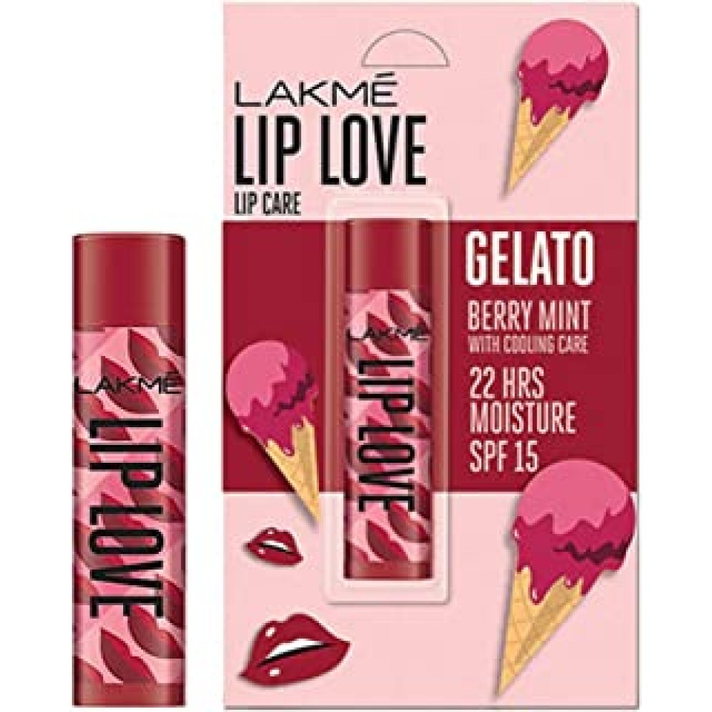 Lakmé Lip Love Gelato Chapstick, Moisturizing Tinted Lip Balm With Spf 15, Crème Finish, 4.5g - Berry Mint