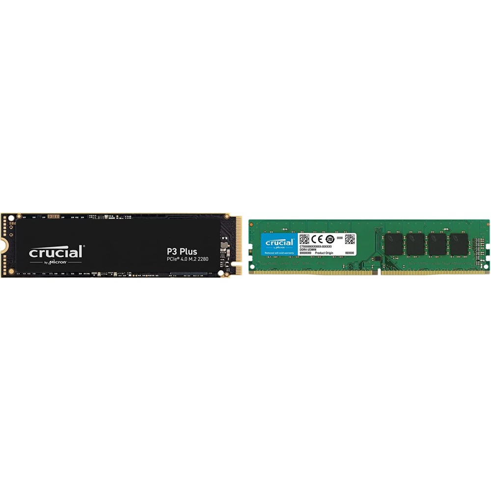 Crucial P3 Plus 500GB PCIe 4.0 3D NAND NVMe M.2 SSD, up to 5000MB/s - CT500P3PSSD8 & RAM 8GB DDR4 3200MHz CL22 (or 2933MHz or 2666MHz) Desktop Memory CT8G4DFRA32A