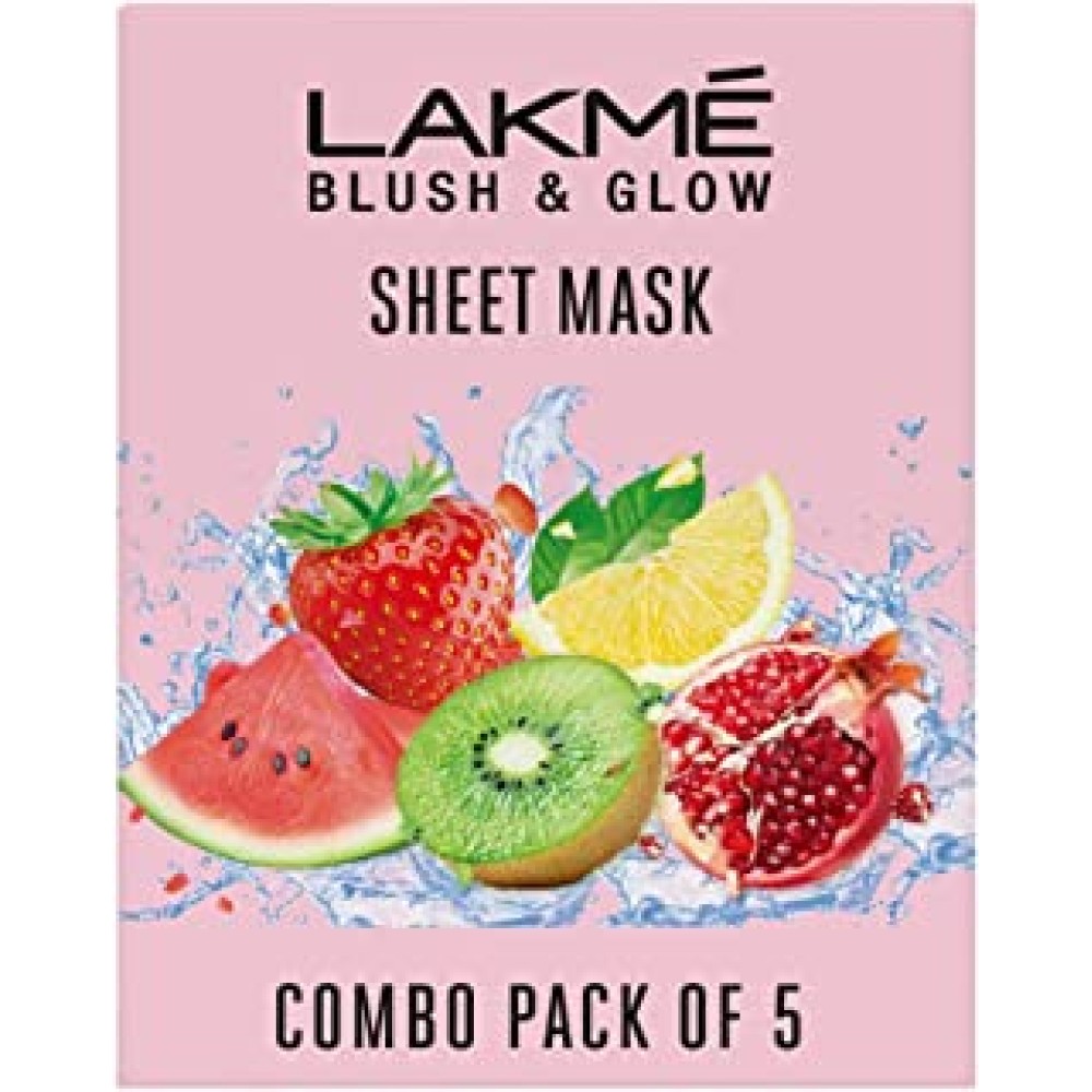 LAKMÉ Blush & Glow Sheet Mask, Pack of 5, Fruit Facial Like Glow! 25 ml, 1 Count
