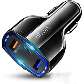 pTron Bullet Pro 36W PD Quick Charger, 3 Port Fast Car Charger Adapter - Compatible with All Smartphones & Tablets (Black)