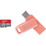 SanDisk Ultra microSD UHS-I Card 256GB, 120MB/s R & Ultra Dual Drive Go USB 3.0 Type C Flash Drive, Peach, 128GB, 5Y