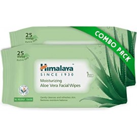 Himalaya Moisturising Aloe Vera Facial Wipes, 25 Count (Pack of 2)