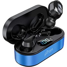 PTron Bassbuds Plus True Wireless Bluetooth 5.0 in Ear Earbuds with, Deep Bass, IPX4 Water/Sweat Resistant, Passive Noise Canceling, Up to 8Hrs Battery,Digital Display & with Mic(Blue & Black)