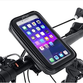 PTron Shock & Dustproof Handlebar Mount ST2B Waterproof Zip Pouch Mobile Phone Holder Case with Touch Screen, 360Â° Rotation for Bike/Cycle, (Black, 6.6x3.5 Inches, Faux Leather)