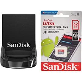 SanDisk SDCZ430-064G-I35 Ultra Fit 3.1 64GB USB Flash Drive (Black) & Ultra microSD UHS-I Card 32GB, 120MB/s R