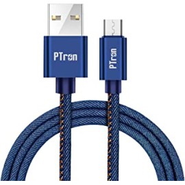 PTron Indigo Micro USB Cable 2.1A Fast Charging Cable 1 Meter Long USB Cable - (Blue)