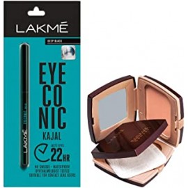 Lakmé Eyeconic Kajal, Black, 0.35g with Lakmé Radiance Complexion Compact, Pearl, 9g