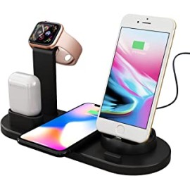 PTron Bullet Wx4 3 in 1 Multi-Function Charging Stand for iOS Devices, 10W Qi Wireless Charging, 360Â° Rotatable Charging Dock for Micro USB/Type-C/iOS Smartphones (Black)