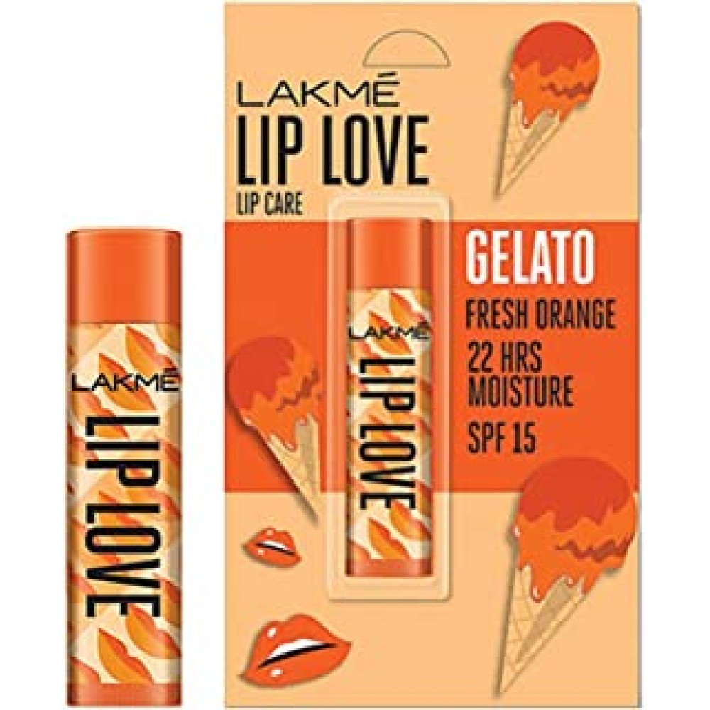 Lakmé Lip Love Gelato Chapstick, Moisturizing Tinted Lip Balm With Spf 15, Crème Finish, 4.5 g - Fresh Orange