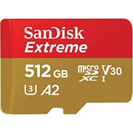 SanDisk 512GB Extreme microSDXC UHS-I Memory Card with Adapter - C10, U3, V30, 4K, 5K, A2, Micro SD Card - SDSQXAV-512G-GN6MA
