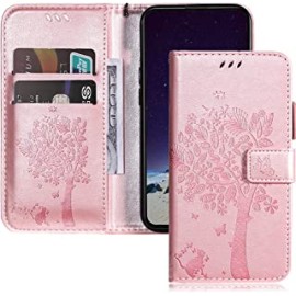 Samsung Galaxy S4 Cover EMAXELER Diamond Embossed Stylish Kickstand Credit Cards Slot Cash Pockets PU Leather Flip Wallet Case For Samsung S4 Wish Tree Rose Golden