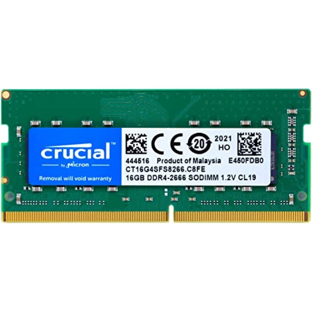 Crucial 16GB DDR4 SDRAM Memory Module - for Notebook - 16 GB - DDR4-2666/PC4-21300 DDR4 SDRAM - CL19-1.20 V - Non-ECC - Unbuffered - 260-pin - SoDIMM (CT16G4SFS8266)