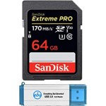 SanDisk Extreme Pro 64GB SDXC Card for Canon Camera Works with EOS R6, EOS R5 Class 10 (SDSDXXY-064G-GN4IN) Bundle with (1) Everything But Stromboli 3.0 SD Memory Card Reader