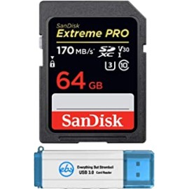 SanDisk 64GB SDXC Extreme Pro Memory Card Works with Sony Alpha a7 III, a7 II, a7, a7s, a7s II Mirrorless Camera 4K V30 (SDSDXXY-064G-GN4IN) Plus (1) Everything But Stromboli 3.0 SD/Micro Card Reader