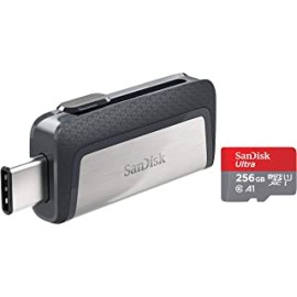 SanDisk Ultra Dual USB Drive 3.1, SDDDC2-256G-I35 256GB, USB 3.1/Type C Reversible Connector, Retractable Design, Type-C OTG-Enabled Android Devices, 5Y (Black, Silver) & Ultra microSD