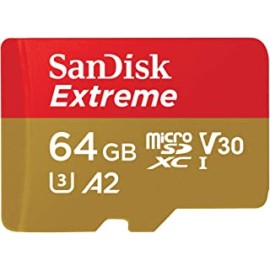 SanDisk 64GB Extreme microSDXC UHS-I Memory Card with Adapter - C10, U3, V30, 4K, 5K, A2, Micro SD Card - SDSQXAH-064G-GN6MA