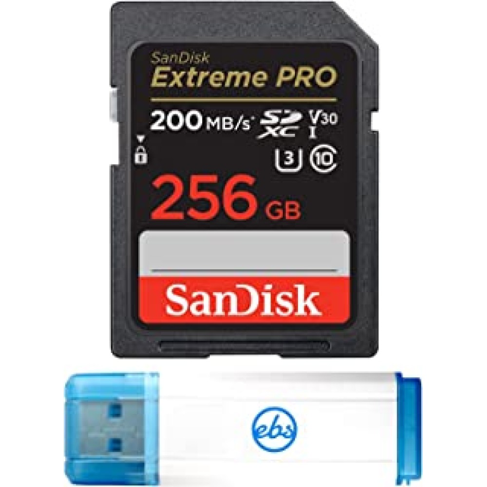 SanDisk Extreme Pro 256GB SD Memory Card for Vlogging Camera Works with Sony ZV-1 (DC-ZV-1) (SDSDXXY-256G-GN4IN) Bundle with (1) Everything But Stromboli 3.0 Card Reader