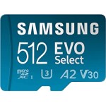 SAMSUNG EVO Select + Adapter 512GB microSDXC 130MB/s Full HD & 4K UHD, UHS-I, U3, A2, V30 (MB-ME512KA/AM)