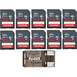 SanDisk 32GB Ultra SDHC UHS-I Memory Card (10-Pack) with Focus High Speed USB Card Reader Bundle (11 Items)