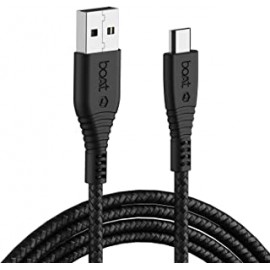boAt Micro USB 55 Tangle-free, Sturdy Micro USB Cable with 3A Fast Charging & 480mbps Data Transmission (Black)