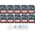 SanDisk 32GB Ultra SD Memory Card (10 Pack Bundle) SDHC UHS-I Card 48 MB/s Class 10 (SDSDUNB-032G-GN3IN) Plus (1) Everything But Stromboli (TM) Microfiber Cloth & SD/Micro Card Reader