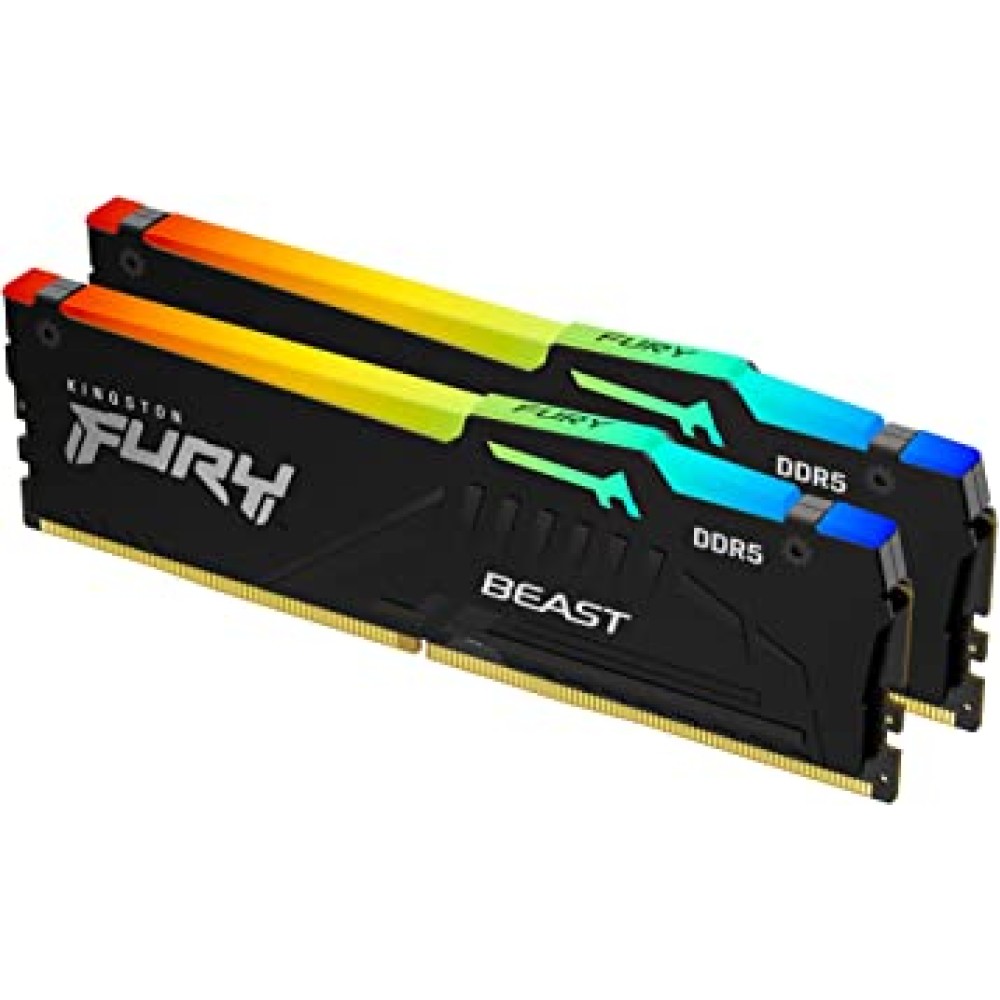 Kingston Fury Beast RGB 64GB 5600MT/s DDR5 CL40 DIMM Desktop Memory (Kit of 2) | Intel XMP 3.0 | Infrared Sync Technology | Overclocking Stability | KF556C40BBAK2-64