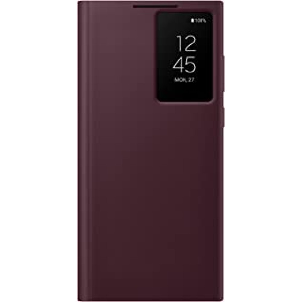 Samsung Protective Flip Cover for Samsung Galaxy S22 Ultra S-View, Phone Case, Tap Control, Cutting Edge Design, US Version, Burgundy (EF-ZS908CEEGUS)