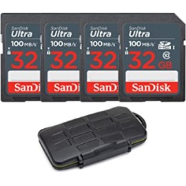 SanDisk 32GB Ultra SDHC UHS-I Memory Card (4-Pack) with Koah Pro Rugged Storage Case Bundle (5 Items)