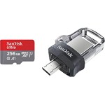 SanDisk Ultra microSD UHS-I Card 256GB, 120MB/s R & Ultra Dual SDDD3-128G-I35 USB 3.0 128GB Flash Drive (Dual Micro-USB and USB 3.0 connectors)