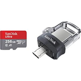 SanDisk Ultra microSD UHS-I Card 256GB, 120MB/s R & Ultra Dual SDDD3-128G-I35 USB 3.0 128GB Flash Drive (Dual Micro-USB and USB 3.0 connectors)