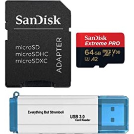 SanDisk 64GB Memory Card Extreme Pro Bundle Works with Gopro Hero 7 Black, Silver, Hero7 White UHS-1 U3 A2 Micro SDXC with Everything But Stromboli 3.0 Micro/SD Card Reader