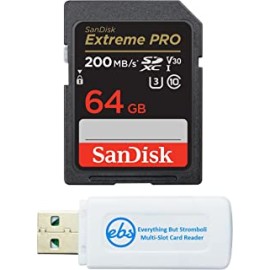 SanDisk 64GB SDXC SD Extreme Pro Memory Card Works with Canon EOS R, RP, M, M10 Mirrorless Camera Class 10 UHS-I (SDSDXXY-064G-GN4IN) Plus (1) Everything But Stromboli (TM) Multi Slot Card Reader