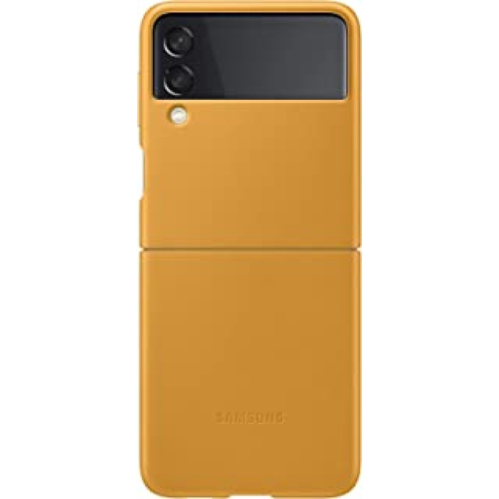 Samsung Electronics Galaxy Z Flip 3 Phone Case, Leather Protective Cover, Heavy Duty, Shockproof Smartphone Protector, US Version, Mustard (EF-VF711LYEGUS)