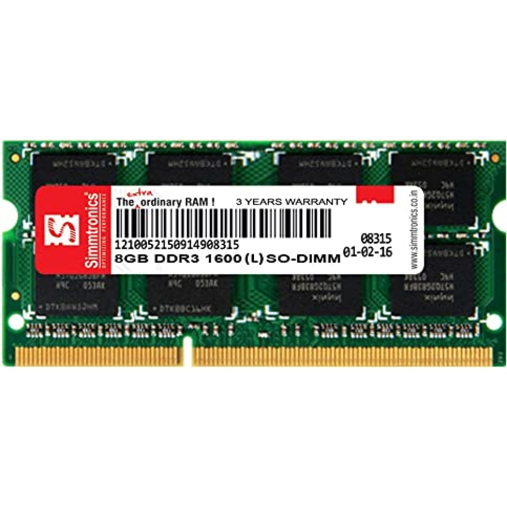 Simmtronics 8GB DDR3 Ram for Laptop 1600 Mhz with 3 Years Warranty