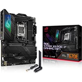 ASUS ROG Strix X670E-F Gaming WiFi AMD Ryzen™ AM5 ATX Motherboard, 16 + 2 Power Stages, DDR5 Support, Four M.2 Slots with heatsinks, USB 3.2 Gen 2x2, PCIe® 5.0, WiFi 6E, AI Cooling II, and Aura Sync