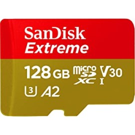 SanDisk 128GB Extreme microSDXC, U3, C10, V30, UHS 1, 160MB/s R, 90MB/s W, A2 Card for 4K Video Rec on Smartphones, Action Cams & Drones, SDSQXA1