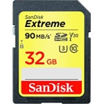 SanDisk 32GB Extreme SDHC, SDXVE, V30, U3, C10, UHS-I, 90MB/s R, 40MB/s W, for 4K Video